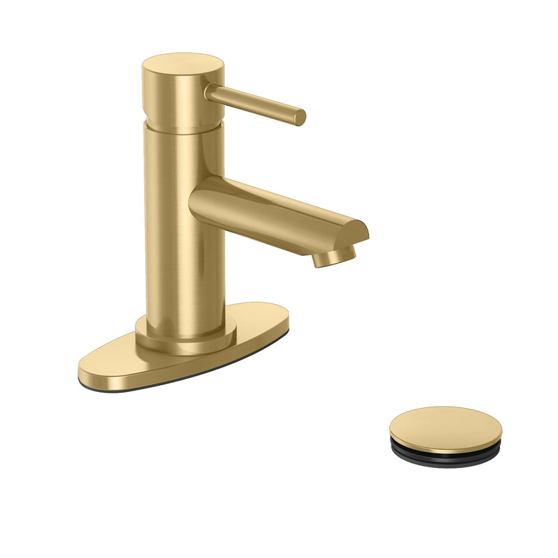 Single-handle Bathroom Faucet with Drain Assembly, Gold