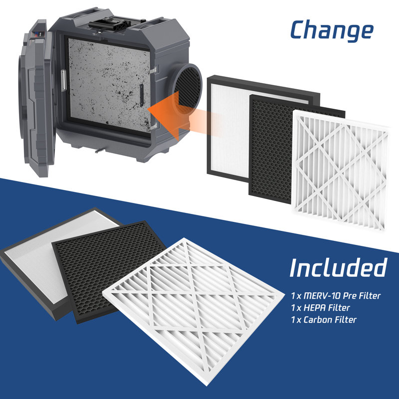 24.4 Inch Negative Air Scrubber, HEPA Filtration, Gray