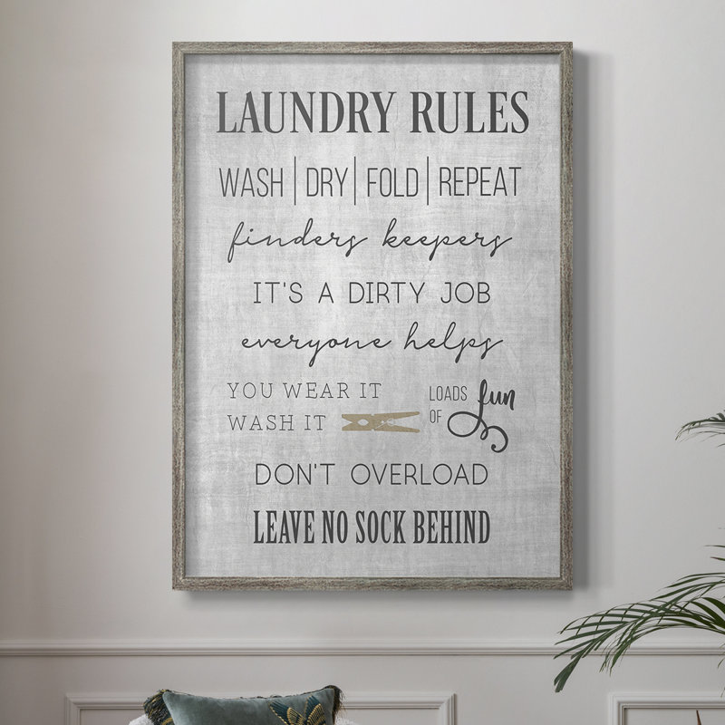 «Neutral Laundry Rules», reproduction encadrée - bois massif, H 11 po x l 9 po