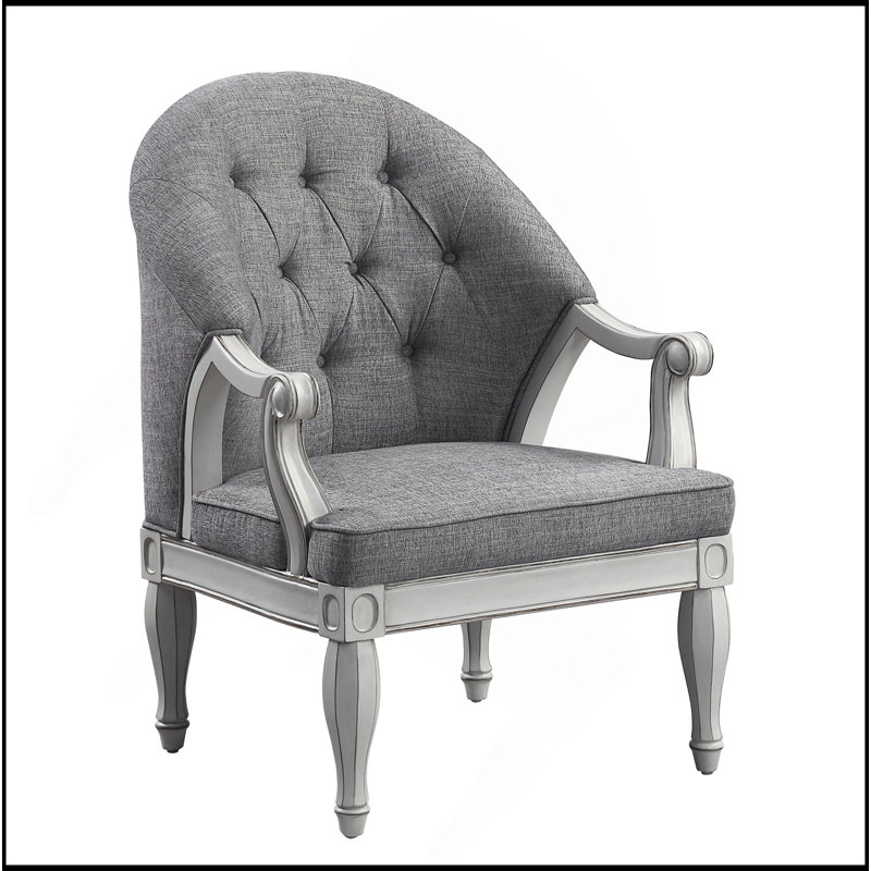 Chaise grise en tissu gris et blanc antique
