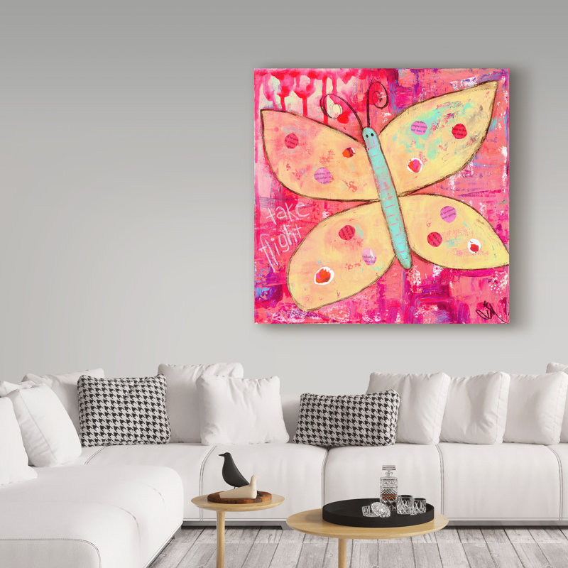 Art sur toile Huso «Yellow Butterfly», H 24 po x l 24 po x P 2 po