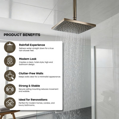 10 Inch Straight Ceiling Mount Shower Arm with Flange, Round Shower Arm for Rain Showerhead, Nickel Finish