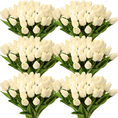 100pcs Artificial Tulip Flowers Fake PU Tulips Faux Latex Bouquet Flower Centerpieces Arrangement Floral
