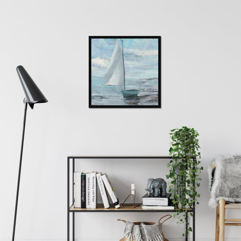 Silver Sail by Albena Hristova - Painting, Black Framed Paper Print, 34cm H x 34cm W