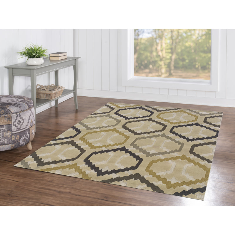 Tapis fait main Equelle crème et pierre, Rectangle 5 pi x 7 pi