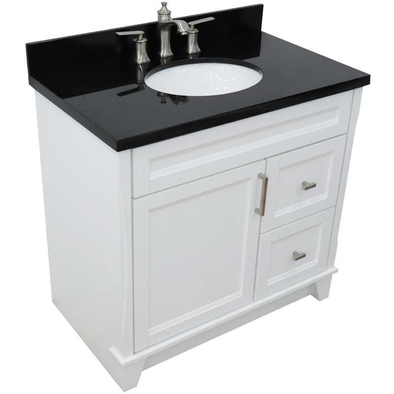 Amedea 37'' Single Bathroom Vanity with Top, White, Black Galaxy Granite