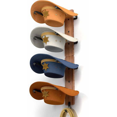 Cowboy Hat Rack For Wall, Cowboy Hat Holder For 4 With Hooks