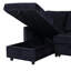 Canapé-lit modulaire réversible en velours avec poches latérales, rangement et méridienne noir, poches et sièges rembourrés en mousse