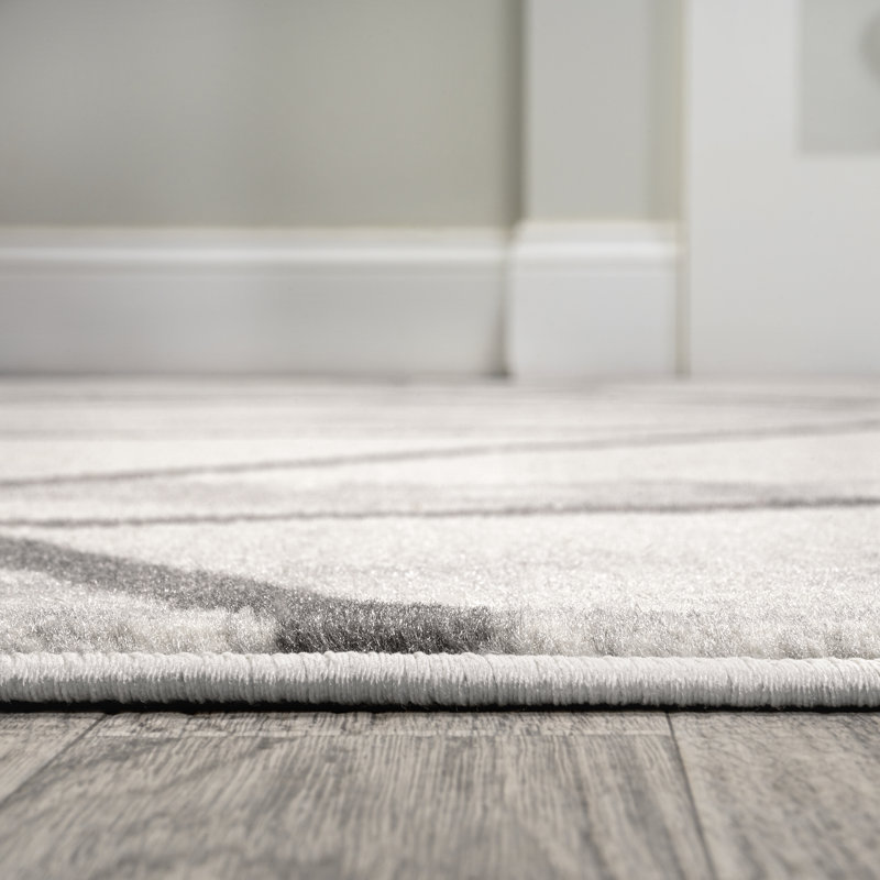 Gray and Ivory Geometric Washable Rectangular Rug