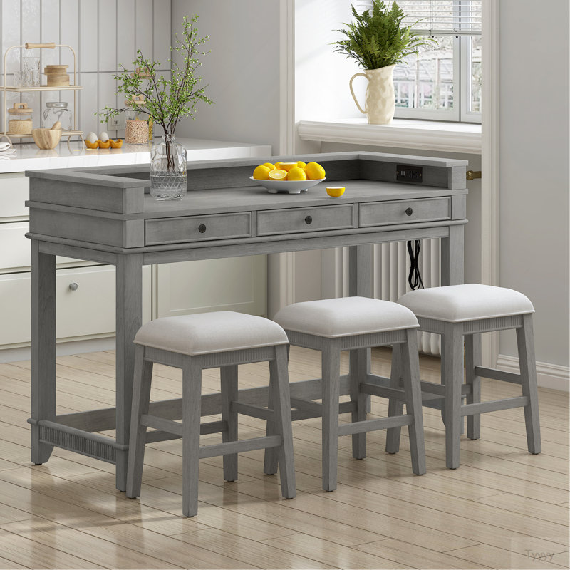 Ensemble de table et chaises de cuisine de style rÃ©tro avec 3 tiroirs de rangement, Gray