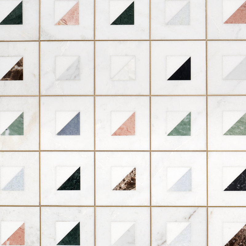 Freya Multicolor 12'' W X 12'' L Marble And Brass Mosaic Wall Tile (1 Sq. Ft. / Sheet)