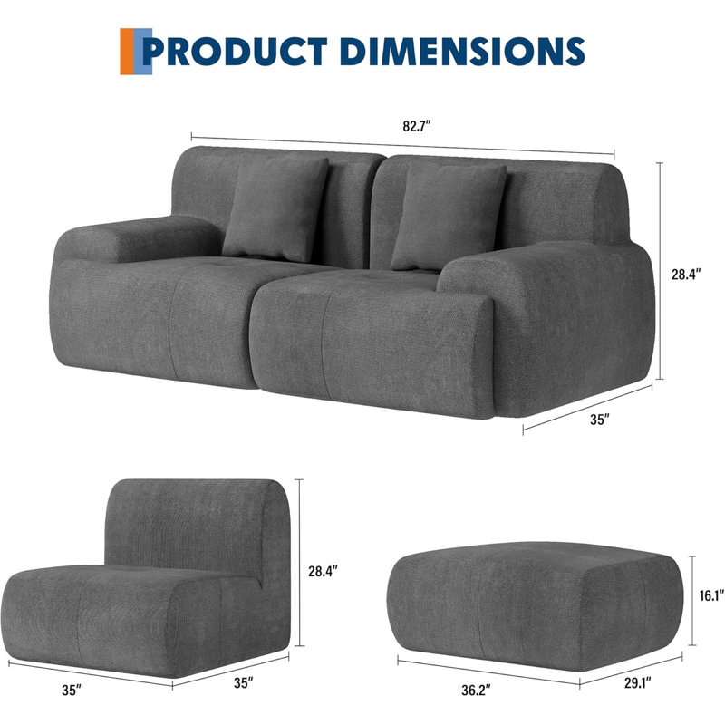 Canapé Boneless, Gray Chenille, Gray