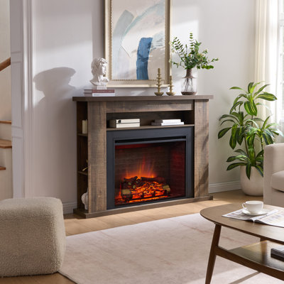 Foyer électrique encastrable 33 po avec cadre de cheminée 56 po, rangement, placage de chêne foncé rustique, chauffage 750 W / 1500 W, flamme réglable, bruit de craquement du feu, télécommande, par PuraFlame