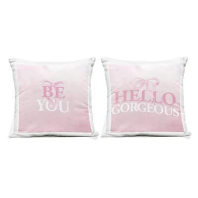 Pink Feminine Empowerments 2 Piece Outdoor Printed Pillow Set, design by Kim Allen