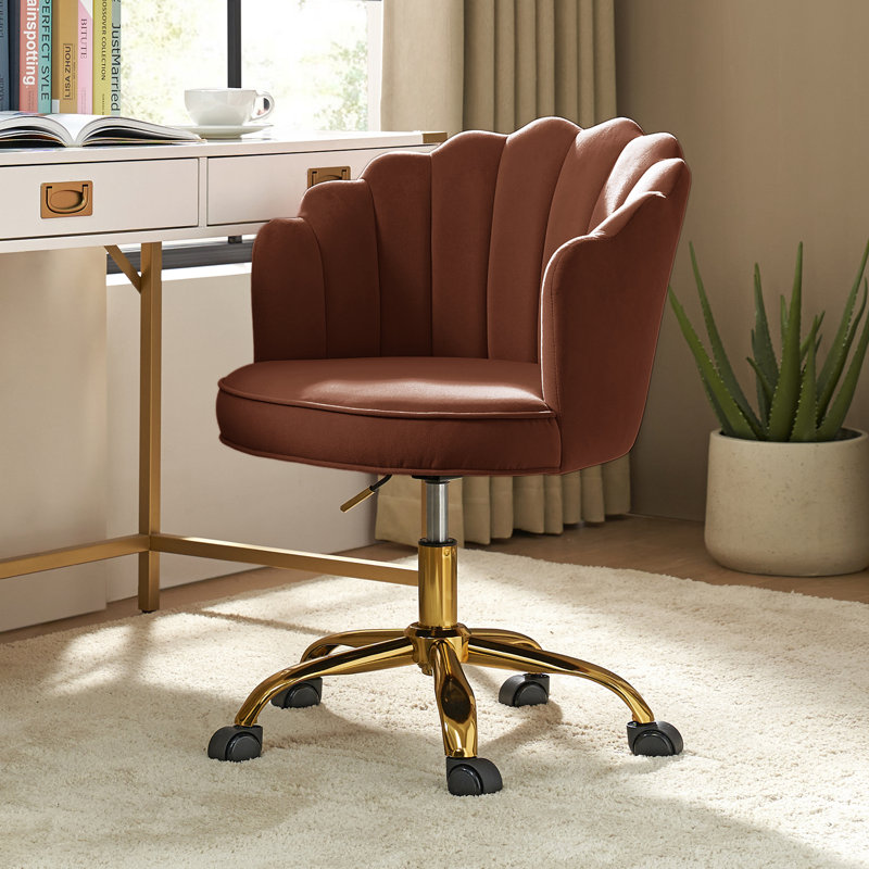 Belanda 23'' W Modern Velvet  Task Chair with Tufted Back, Burn Brick