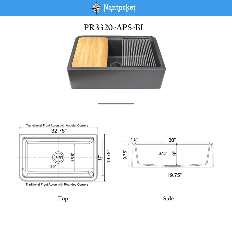 Rockport 32.75'' L Farmhouse / Apron Single Bowl Granite Kitchen Sink, Black
