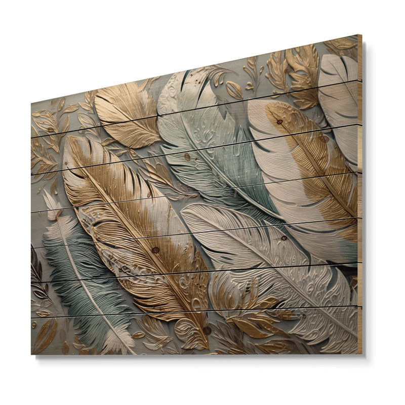 Plumes dorées dorées V - décoration murale florale en bois, H 24 po x l 32 po