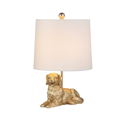 Lampe de table en résine pour chien avec abat-jour en lin