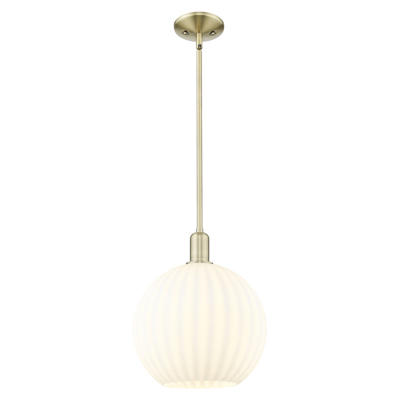 Arcadia - White Venetian - 1 Light 12" Stem Hung Mini Pendant, 14.13" H x 12" W x 12" D, Antique Brass