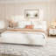 Grand lit plateforme tapissier avec deux coussins amovibles, tissu Boucle, blanc-1115663974