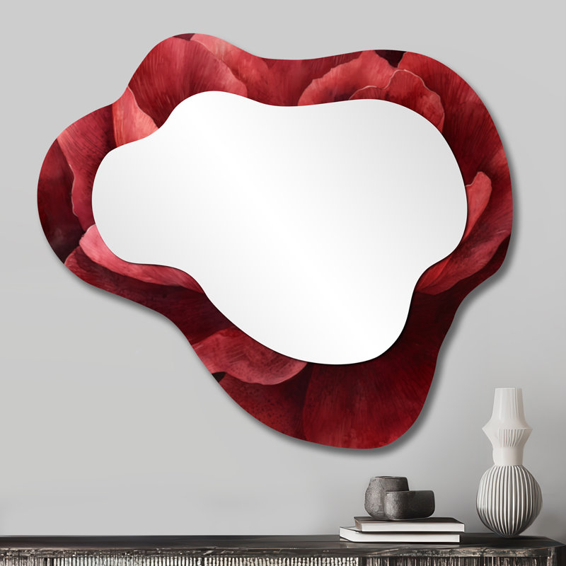 Velvet Burgendy Peony Gentle Symphony I - Peonies Irregular Asymmetrical Mirror, Traditional Wall Mirror, Printed on Metal