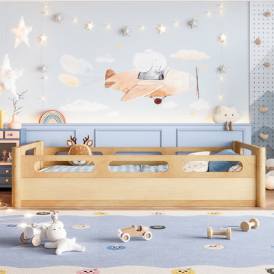Lit simple en bois massif pour enfants avec garde-corps pleine longueur Kids