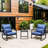 Patio Bistro With Blue Cushions - 3 Pieces Outdoor Furniture Protected For Lawn, Garden, Poolside Rocking Chairs Yard, Powder-Coated Steel Frame & All-Weather Pe