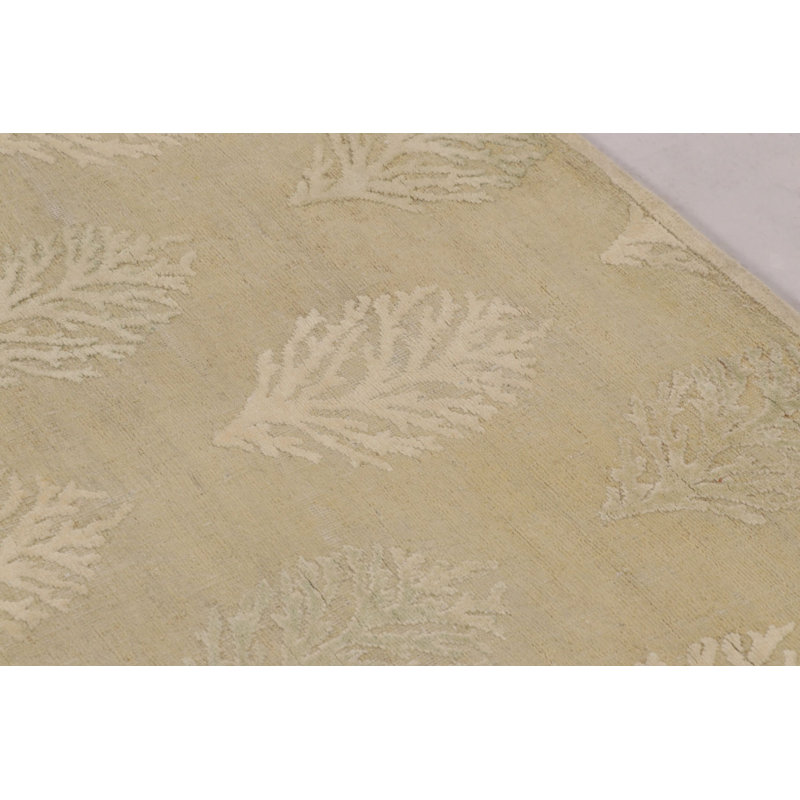 Rug & Kilim’S Square Block Print Rug With Beige And Gold Leaf Florals