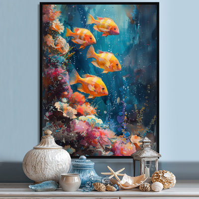«Blue Orange Coral Marine Fish Life III», art mural corail