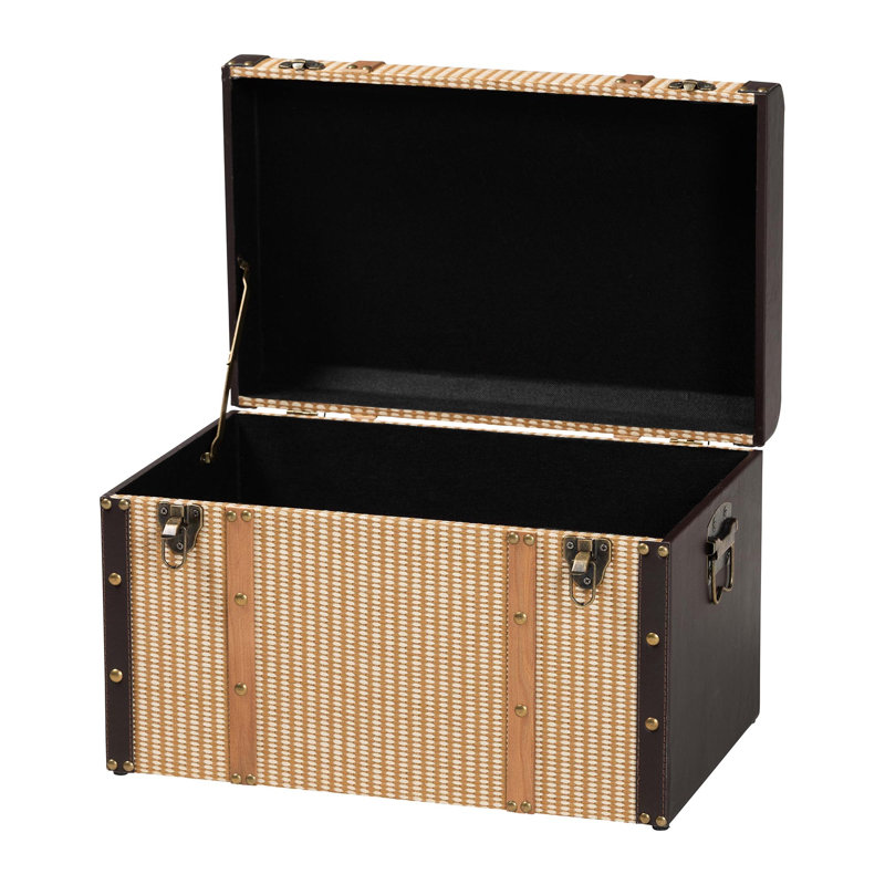 Coffre de rangement Baxton Studio Manton - Coffre de rangement décoratif avec plateau à charnières et extérieur tissé pour le salon ou la chambre à coucher