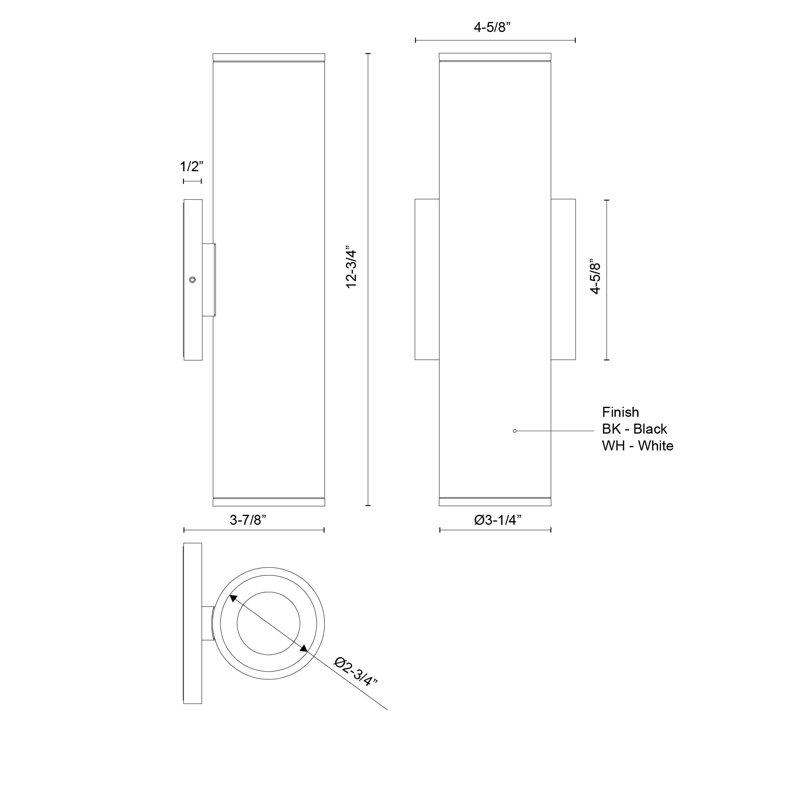 Applique murale à DEL 36 po Lorna, Blanc, 24 W, H 12,75 po x l 4,63 po x P 3,88 po