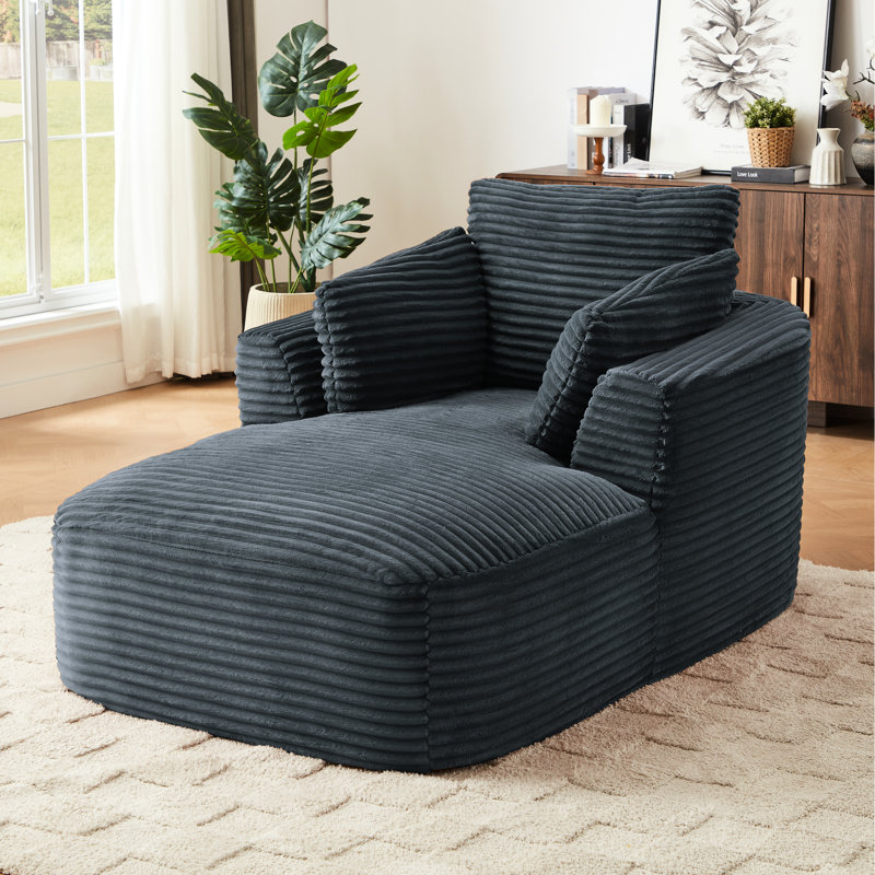 Chaise longue en velours côtelé gris foncé, design moderne, sans assemblage, confort à ressorts pour chaise longue, style, petits espaces coussinés