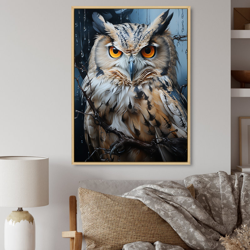 «Grey Owl Nights Watch I», art mural hibou, H 32 po x l 16 po x P 1 po, Cadre flottant érable