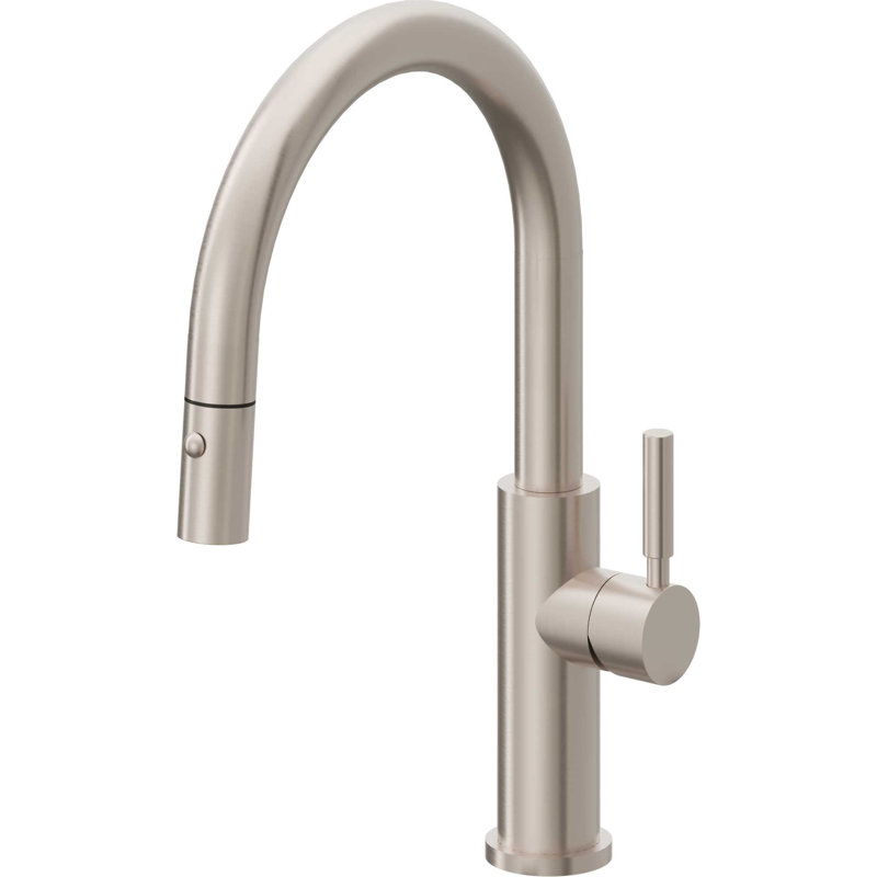 Corsano Contemporary Pull Down Kitchen Faucet with Button Sprayer Low Arc Spout and ST Series Handle, Carbon