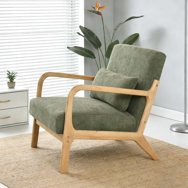 Fauteuil moderne, fauteuil d'appoint avec structure en bois massif, Vert d’armée
