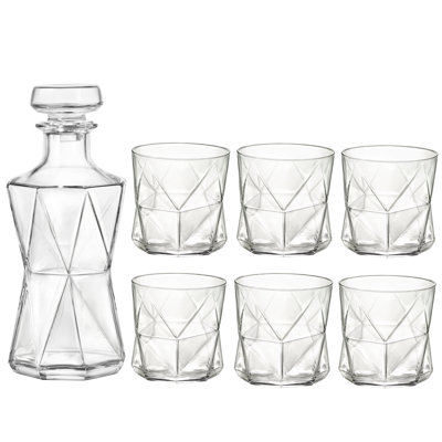 Cassiopea Whiskey Set (1 Decanter + 6 Rocks Glasses)