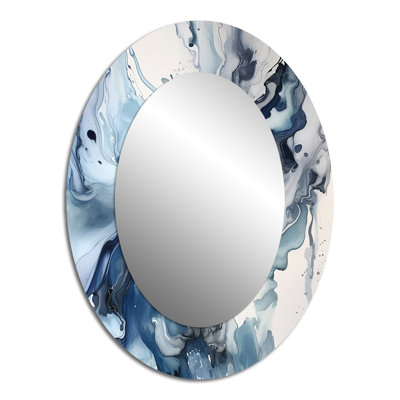 Elixir II bleu et gris - Miroir décoratif ovale abstrait sur métal