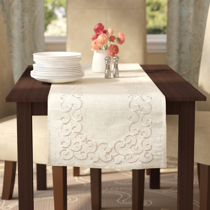 Adelline Embroidered Motif Table Runner, 16" x 72"