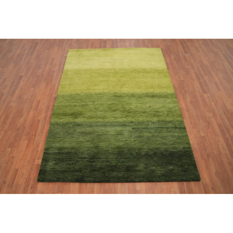 Tapis vert polyvalent de style Gabbeh 6 x 8 parfait pour les espaces de vie