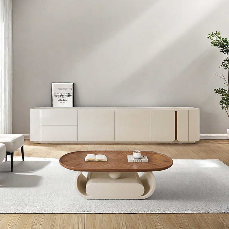 Meuble télé et table basse en bois de style simple, Brun