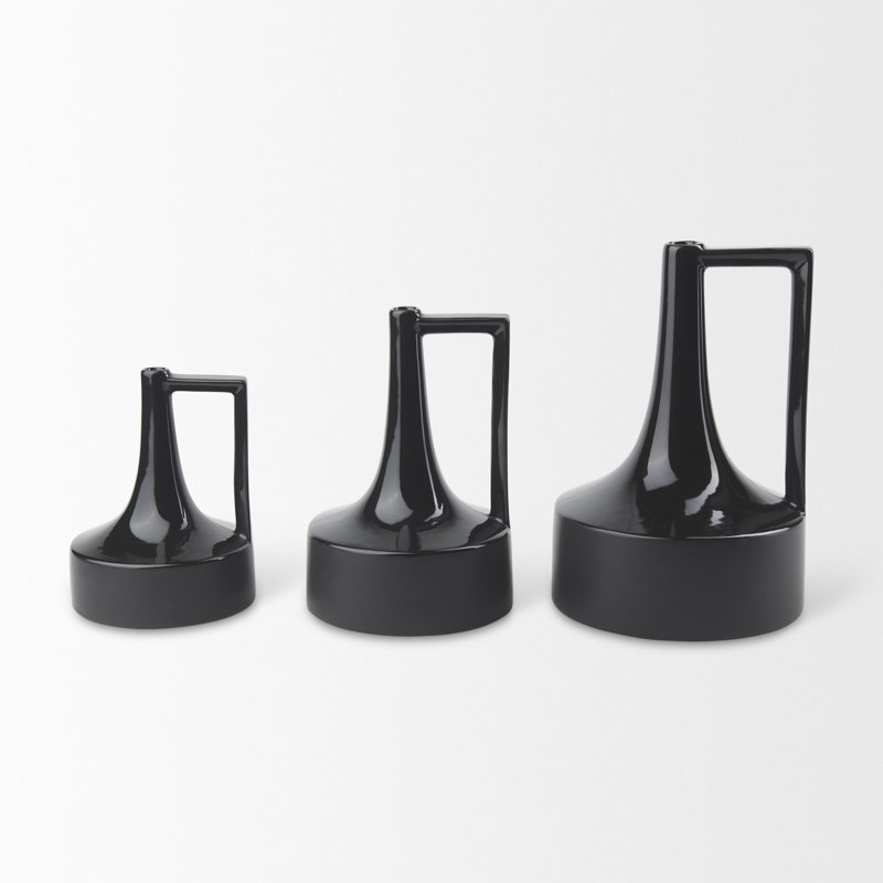 Vase de table en céramique Alisone, H 8 po x l 6 po x P 6 po, Noir mat