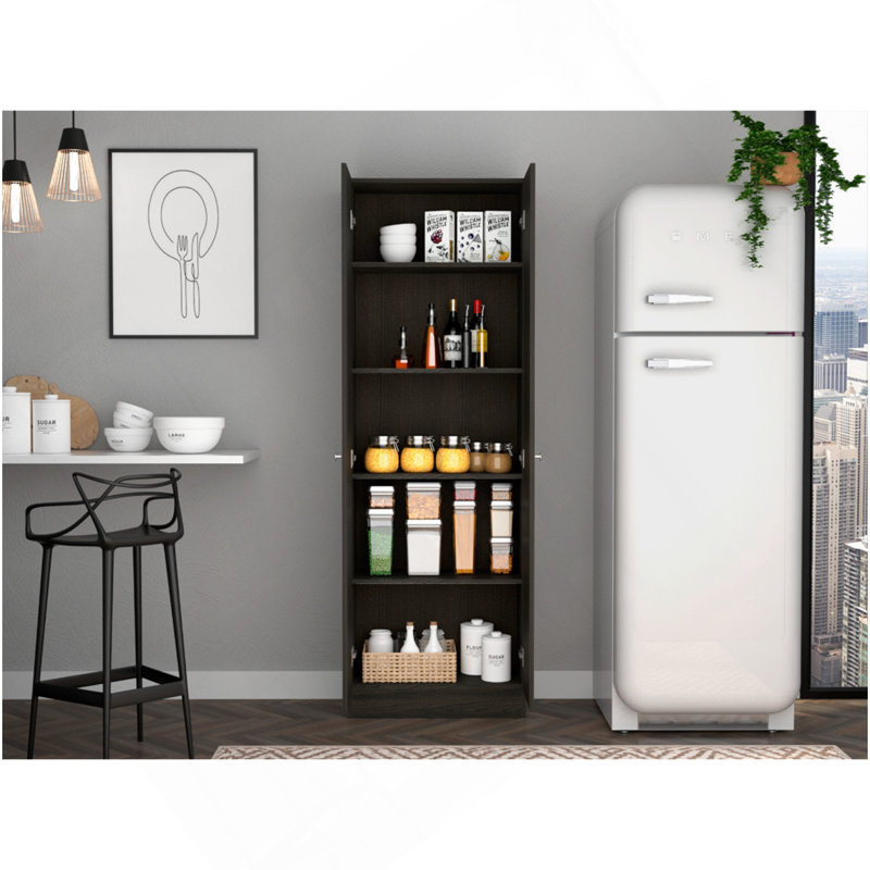 Armoire multi-rangement H 71 po, deux portes, cinq tablettes internes, espresso carbone / noir, Espresso / Noir