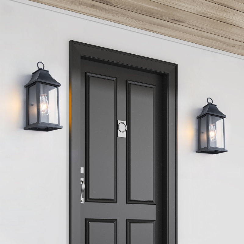 Wilcher 3-Light Dusk-to-Dawn Outdoor Wall Lantern, 15" H x 6" W x 5.3" D, Matte Black