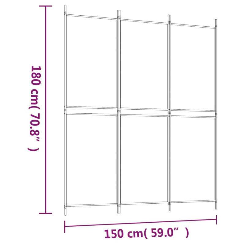 Kahleo Room Divider, White, 200cm H x 150cm W, 3