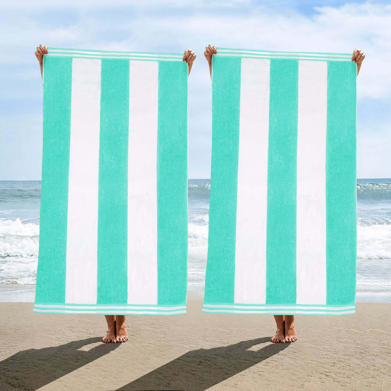 Calheta Cotton Oversized Cabana Stripe Beach Towels, Mint, 2