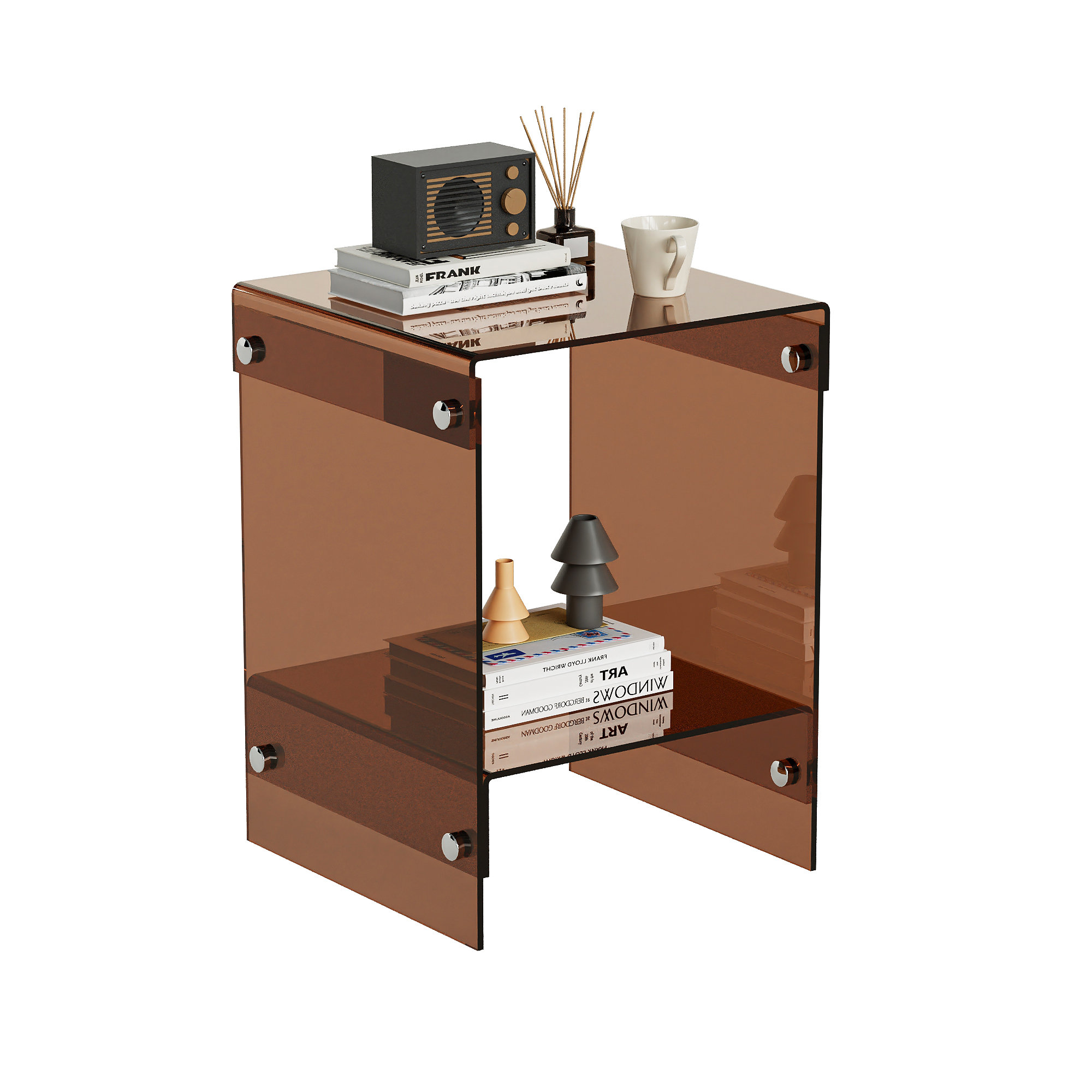 Ivy Bronx Modern Acrylic Side Table – Smoke Brown Minimalist End Table ...