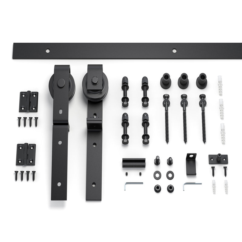 French Gray and Carbon Gray Solid Wood Bi-Fold Barn Door with Hardware Kit