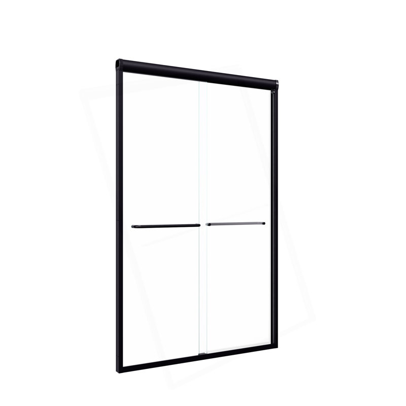 Porte de douche coulissante double semi-sans cadre H 44 po à l 72 po x H 72 po, porte de douche à dérivation, porte en verre trempé épais de 1/4 po (6 mm), noir mat