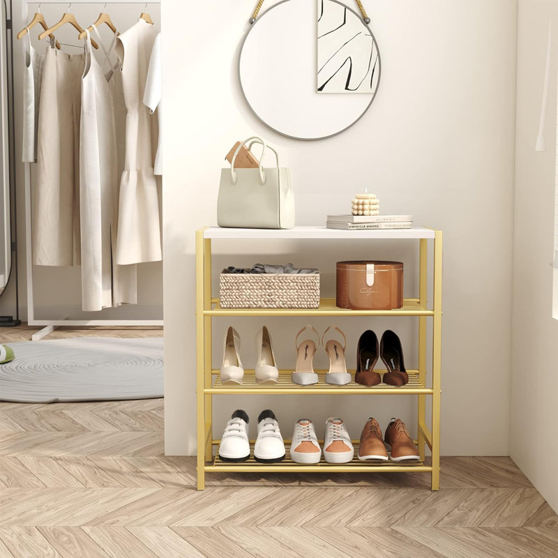 9 Pair Shoe Rack, Gold