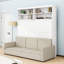 Grand lit escamotable mural avec canapé et tablettes de rangement-493396516